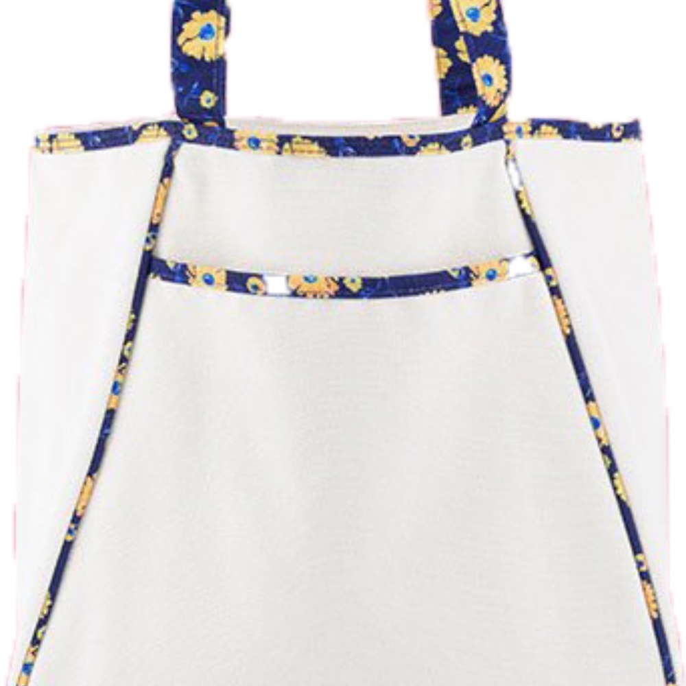 NEW tote bag w navy and daisy trim